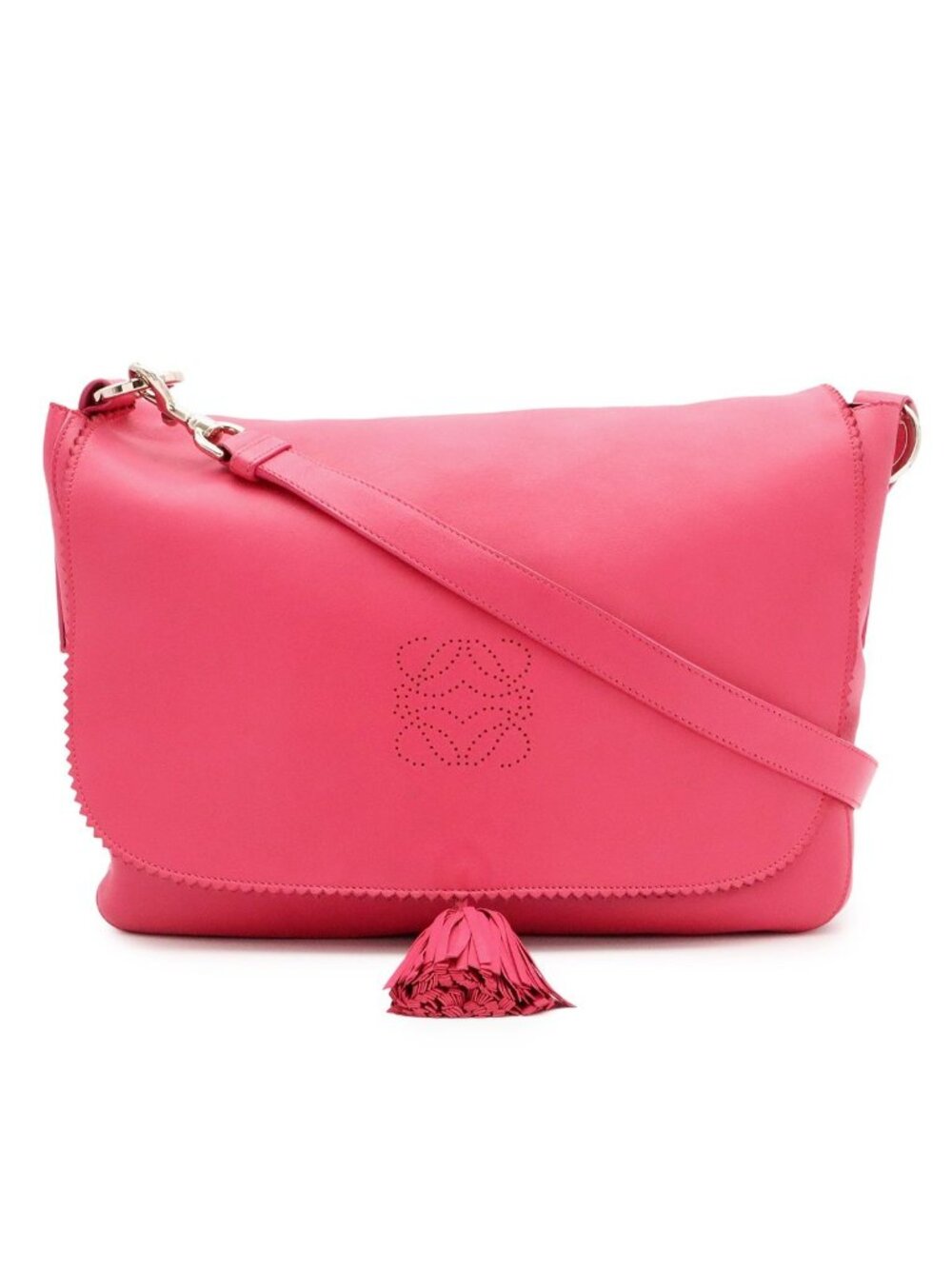 Loewe Anagram Perforated Logo Shoulder Bag Crossbody Tassel Nappa Leather Pink